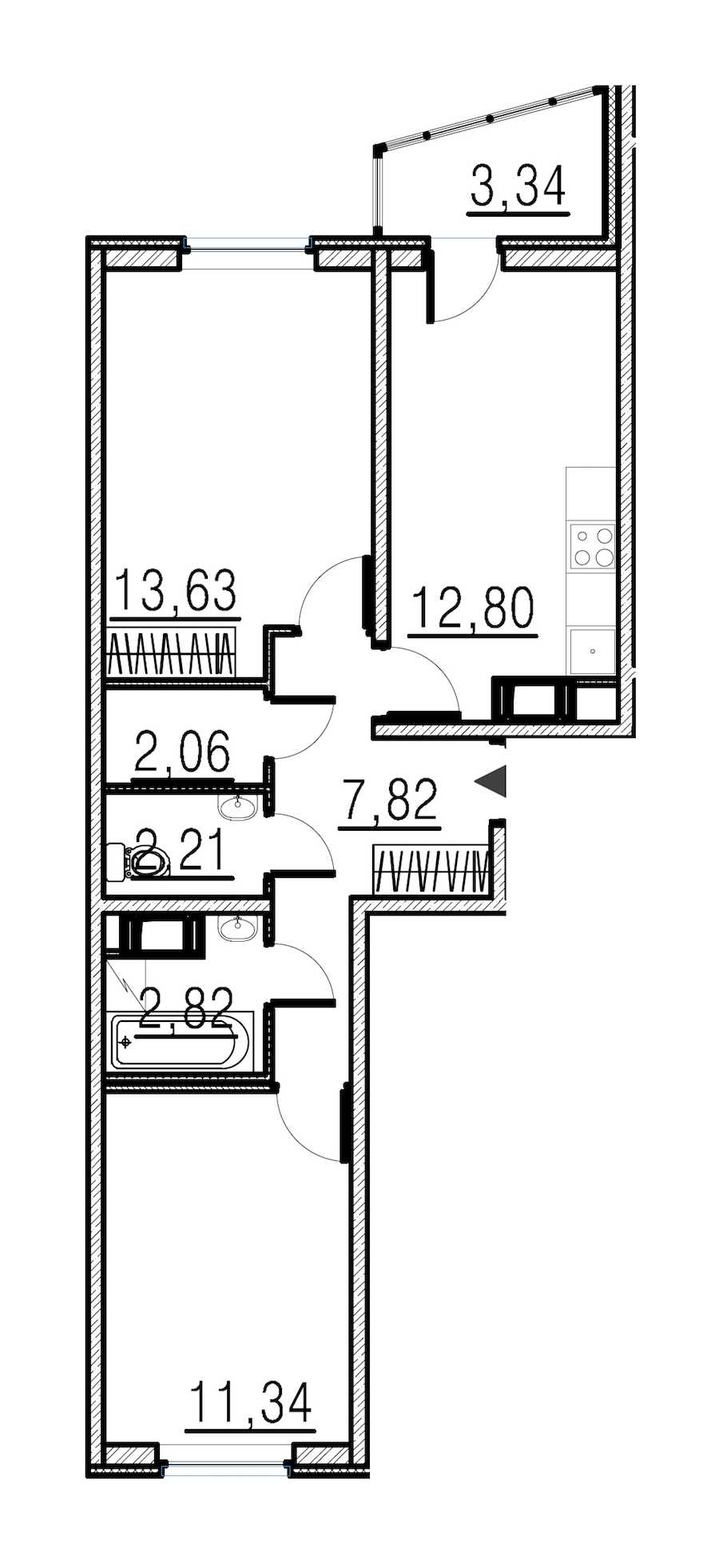 Двухкомнатная квартира в : площадь 52.68 м2 , этаж: 3 - 13 – купить в Санкт-Петербурге